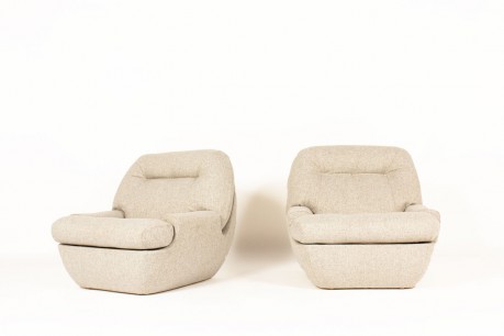 Chauffeuses tissu snowy gris Maison Thevenon 1970 set de 2