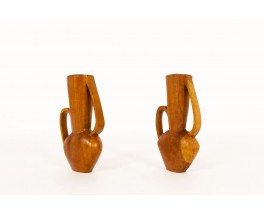 Vases monoxyles en acajou design africain 1950 set de 2