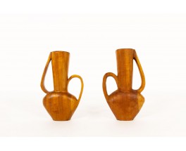 Vases monoxyles en acajou design africain 1950 set de 2