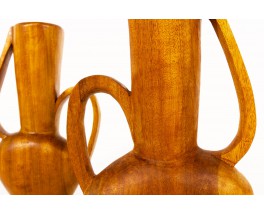 Monoxyl vases in mahogany African design 1950 set of 2