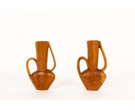 Monoxyl vases in mahogany African design 1950 set of 2