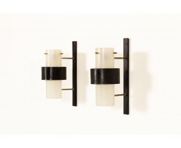 Wall lights black brass and perspex edition Arlus 1950 set of 2