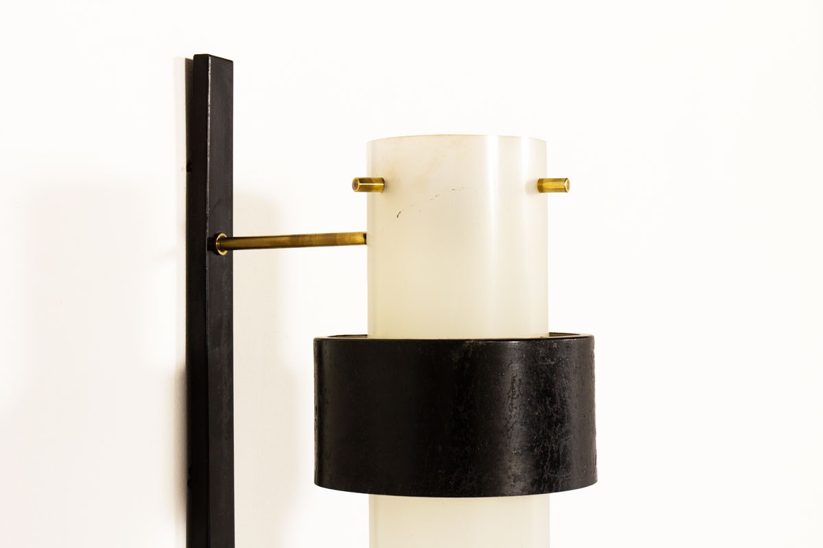 Wall lights black brass and perspex edition Arlus 1950 set of 2