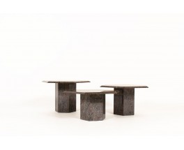 Tables basses en granit modèle hexagonal 1980 set de 3