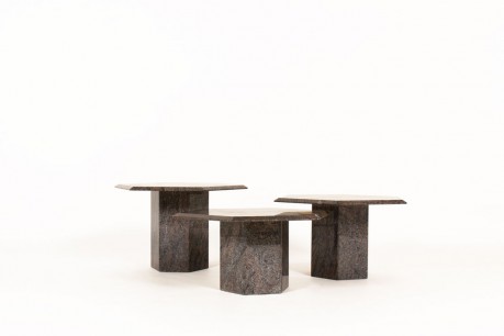 Coffee tables in granite model Hexagonal 1980 set of 3
