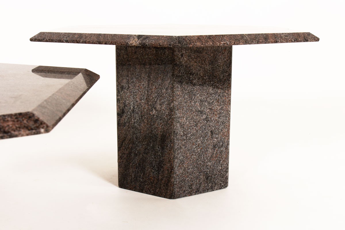 Tables basses en granit modèle hexagonal 1980 set de 3