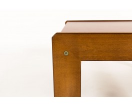 Table basse André Sornay grand modèle hêtre teinté et stratifié bordeaux 1960