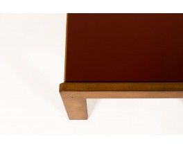 Table basse André Sornay grand modèle hêtre teinté et stratifié bordeaux 1960