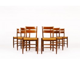Chairs in oak and straw seat 1950 set of 6