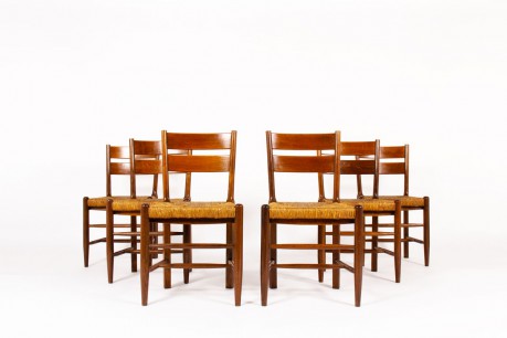 Chairs in oak and straw seat 1950 set of 6