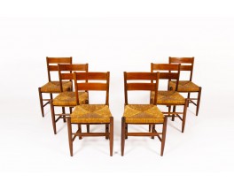Chairs in oak and straw seat 1950 set of 6