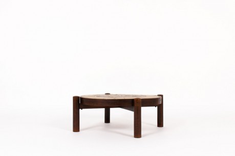 Roger Capron coffee table model Astrological oak and ceramic 1950