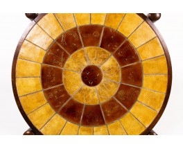 Roger Capron coffee table model Astrological oak and ceramic 1950