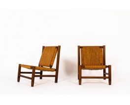 Fauteuils en frêne et paille 1950 set de 2