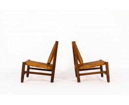 Fauteuils en frêne et paille 1950 set de 2