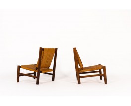 Fauteuils en frêne et paille 1950 set de 2