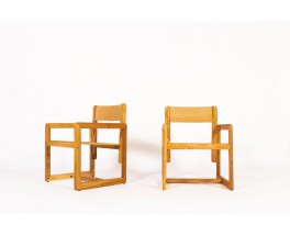 Andre Sornay armchairs in stained pine 1960 set of 2