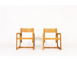 Andre Sornay armchairs in stained pine 1960 set of 2