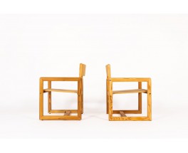 Andre Sornay armchairs in stained pine 1960 set of 2