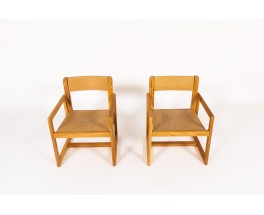 Fauteuils André Sornay en pin teinté 1960 set de 2