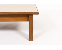 Table basse carrée André Sornay hêtre teinté et plateau stratifié 1960