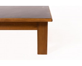 Table basse carrée André Sornay hêtre teinté et plateau stratifié 1960