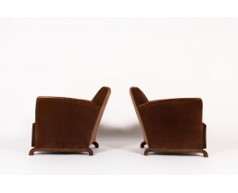 Armchairs in brown velvet and oak Art Deco design 1930 set of 2