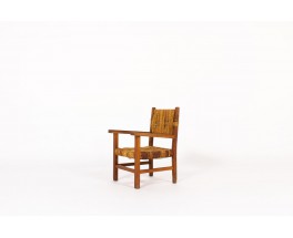 Fauteuil enfant en chêne et corde 1950