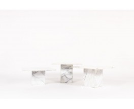 Nesting coffee tables in Carrara marble 1970 set of 3