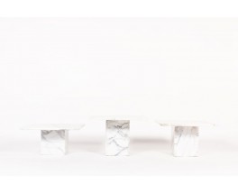 Nesting coffee tables in Carrara marble 1970 set of 3