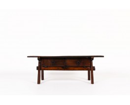 Folk art coffee table in oak brutalist design 19th century