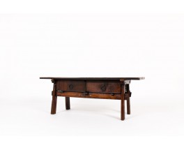 Folk art coffee table in oak brutalist design 19th century