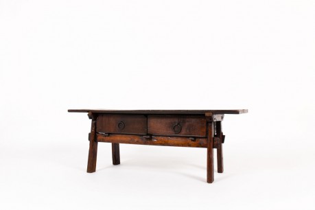 Folk art coffee table in oak brutalist design 19th century