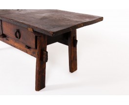 Table basse art populaire en chêne design brutaliste XIXème siècle
