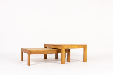 Tables basses gigognes André Sornay hêtre teinté 1960 set de 2