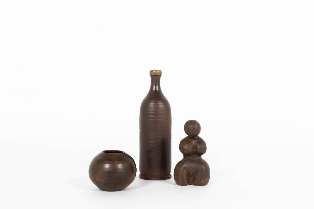 Brown ceramic accessories 1950 set of 3