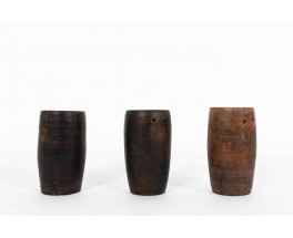 Vases en bois sculpté Art Populaire début XIXème siècle set de 3