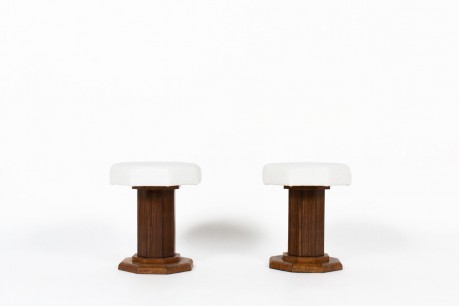 Tabourets bois et tissu bouclette Maison Thevenon design Art Déco 1930 set de 2