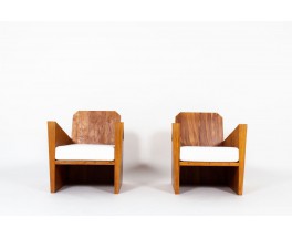 Armchairs in mahogany and Maison Thevenon fabric Brazilian design 1950 set of 2