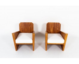 Armchairs in mahogany and Maison Thevenon fabric Brazilian design 1950 set of 2