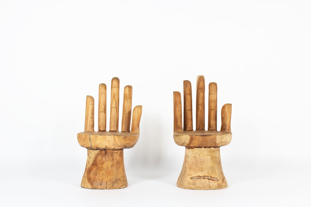 Monoxyl armchairs model Hand raw wood 1950 set of 2