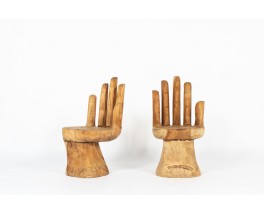 Monoxyl armchairs model Hand raw wood 1950 set of 2