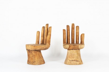 Fauteuils monoxyles modèle Main bois brut 1950 set de 2