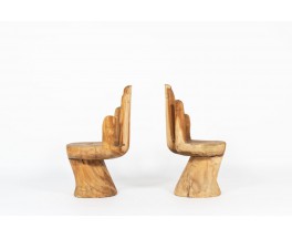 Monoxyl armchairs model Hand raw wood 1950 set of 2