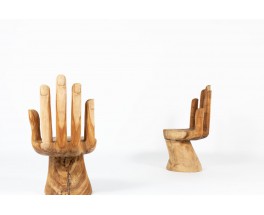 Monoxyl armchairs model Hand raw wood 1950 set of 2