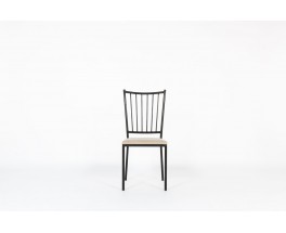 Chaises en métal noir et assise lin Maison Thevenon 1950 set de 6