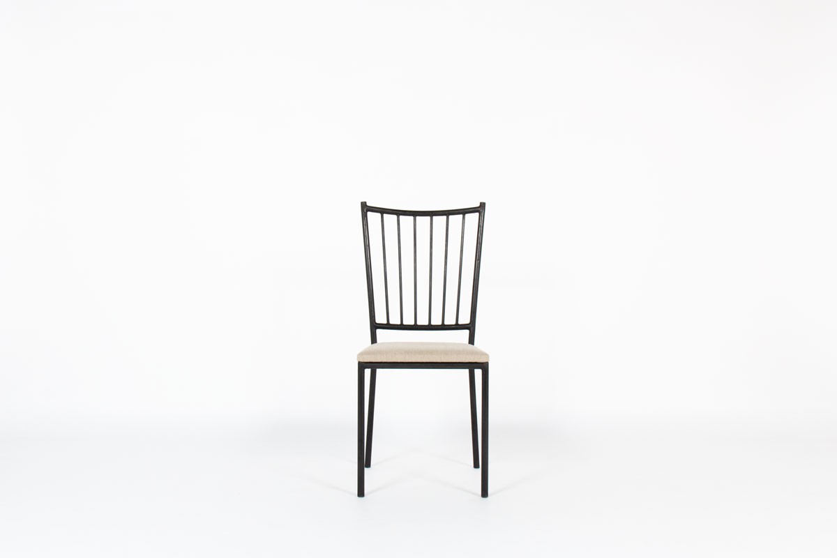 Chaises en métal noir et assise lin Maison Thevenon 1950 set de 6