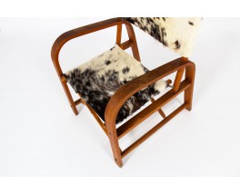 Folding armchairs in beech and cowhide seat 1950 set of 2