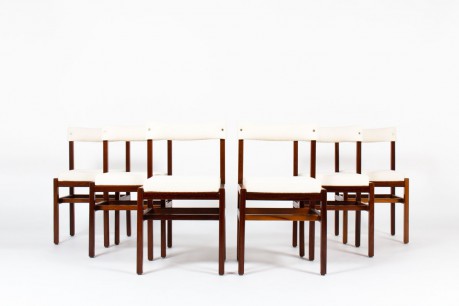 Andre Sornay chairs in mahogany and Maison Thevenon fabric 1960 set of 6