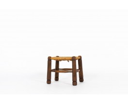 Tabouret chêne et assise paillée 1950